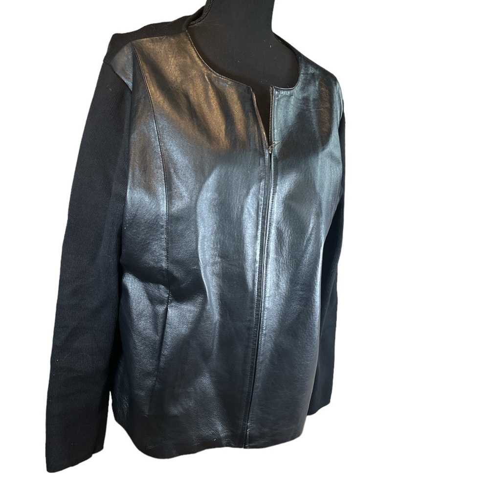 Faux Leather Jacket with Sweater Material Sleeves | size M